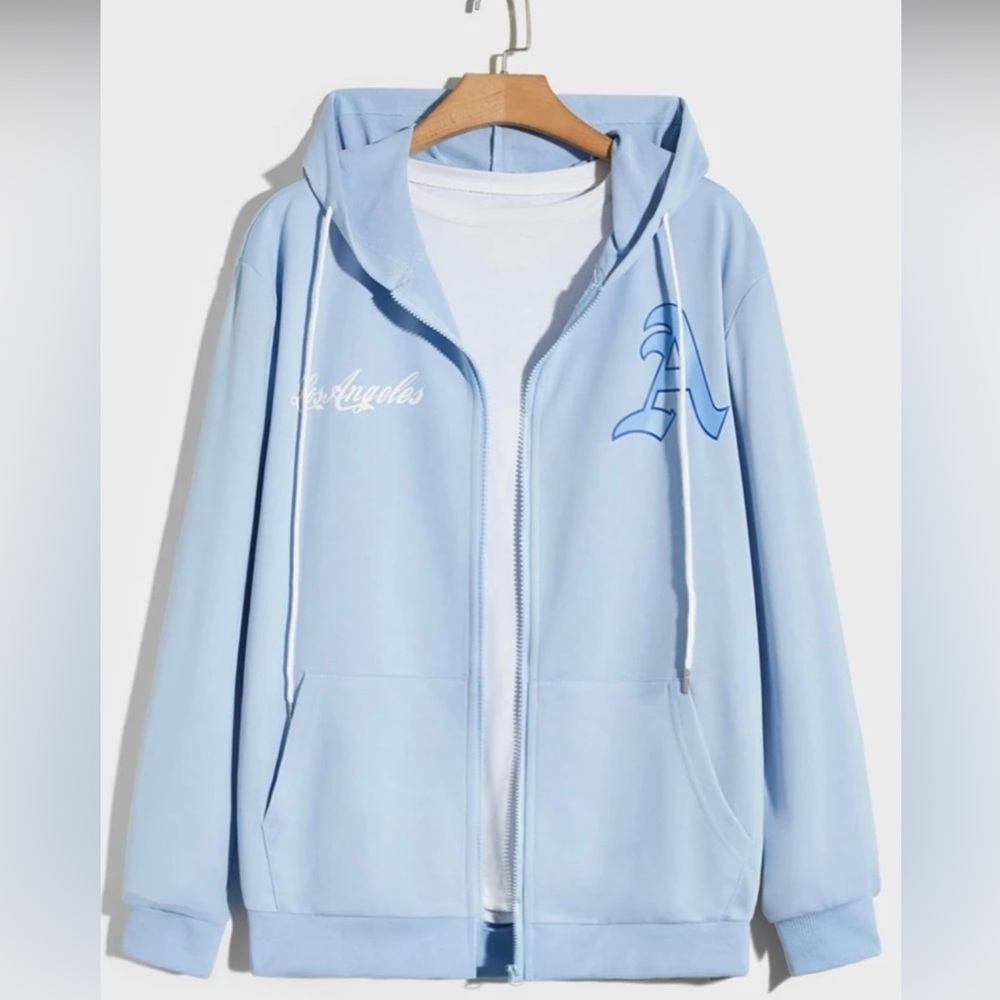 Blue ROMWE Mens graphic zip up